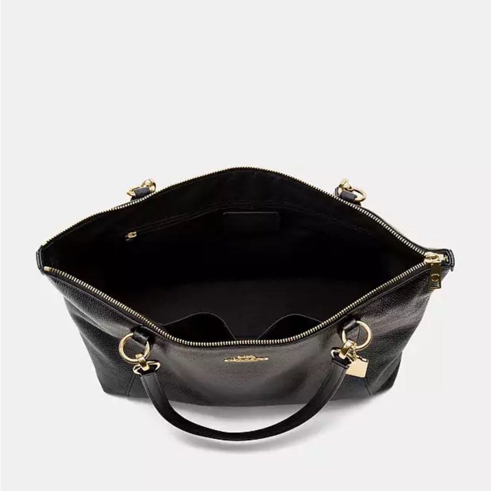 Coach Ava Crossgrain Leather Tote Bag with Metal Tag in Navy - Picture 3 of 6